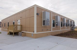 exterior of new modular church admin building